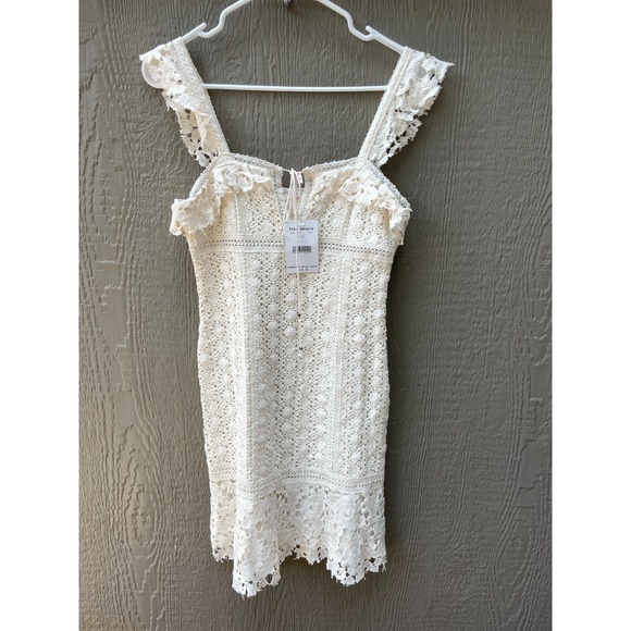 Free People  Size 2 Cross My Heart Crochet Mini Dress Lace Ecru Sleeveless‎ NWT - Picture 3 of 10